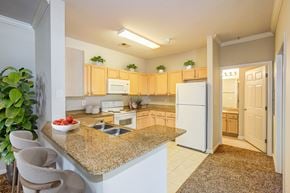 Spring Lake apartment for rent - a kitchen with a granite counter top  at Village on the Lake Apartments, Apartments, Spring Lake, NC
